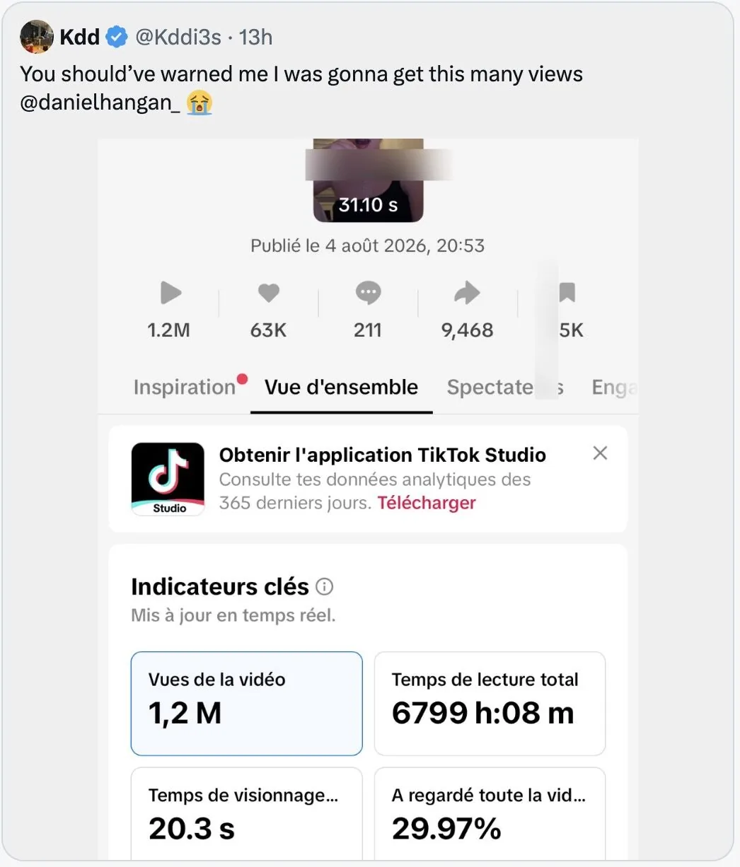 Dan's LinkedIn post from 2026-08-10: solo builder doing 10M views a month with DansUGC reactions